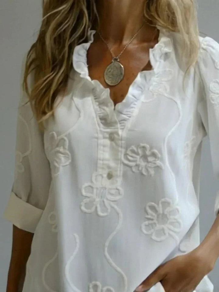 Beatrixa | Shirt with Ruffle Collar and Floral Pattern