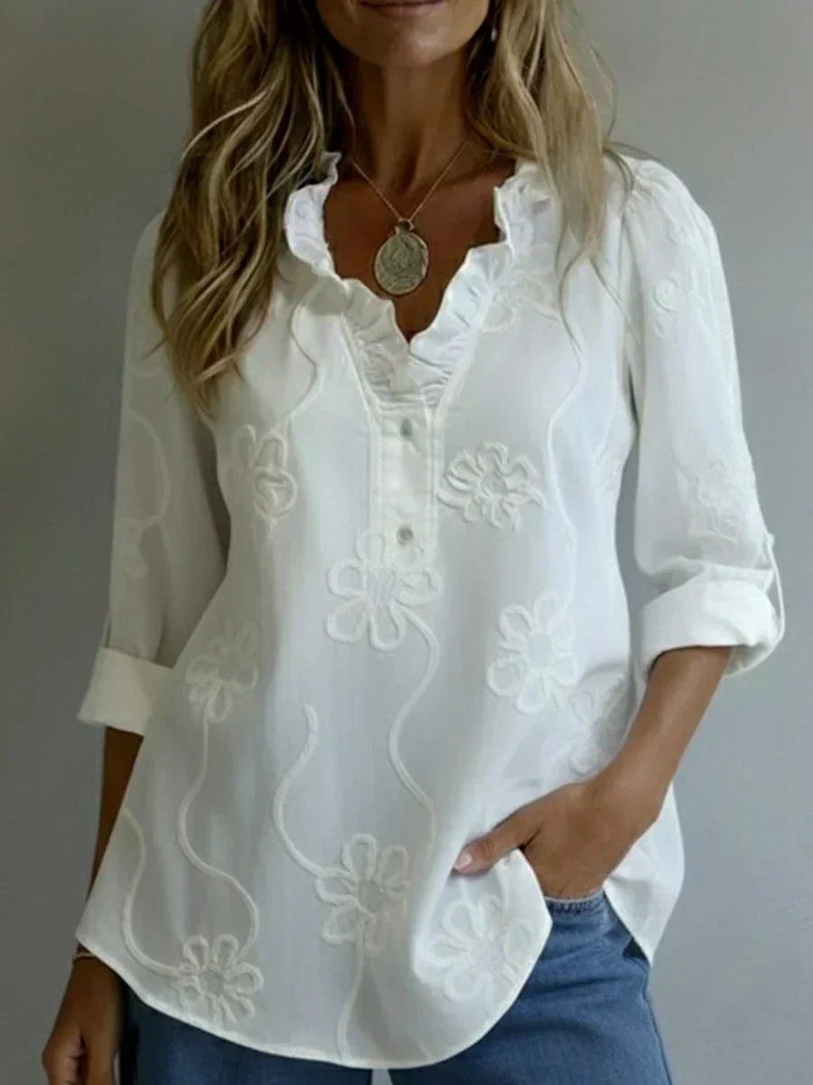 Beatrixa | Shirt with Ruffle Collar and Floral Pattern