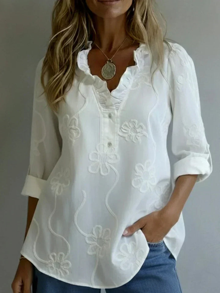 Beatrixa | Shirt with Ruffle Collar and Floral Pattern