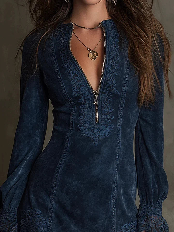 Debbie | Suede Mini Dress with Lace Accents