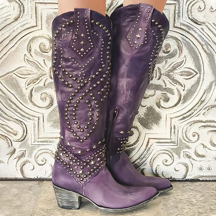 Sylvia | Studded Knee-High Western Boots