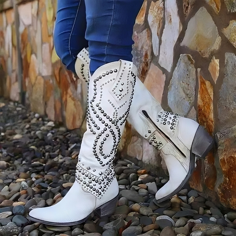 Sylvia | Studded Knee-High Western Boots
