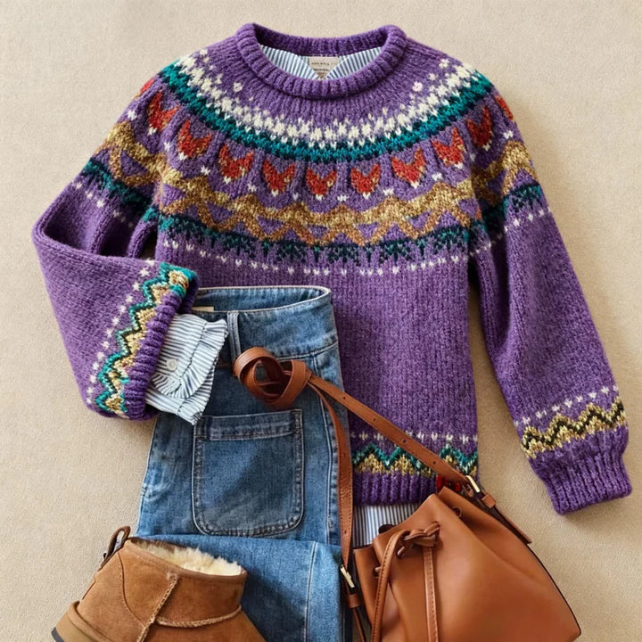 Eleanor | Purple Nordic Yoke Knit Sweater