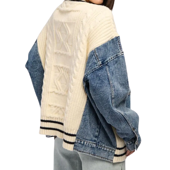 Eloise | Relaxed Denim Patchwork Knit Cardigan