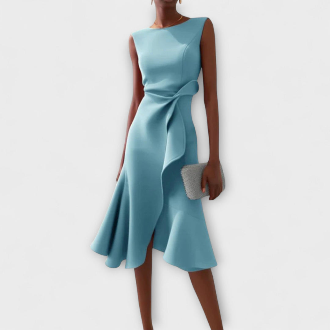 Women's Draped Asymmetric Midi Dress