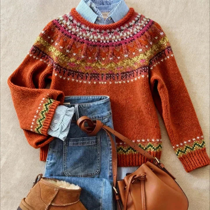 Rose | Rust Nordic Yoke Knit Sweater