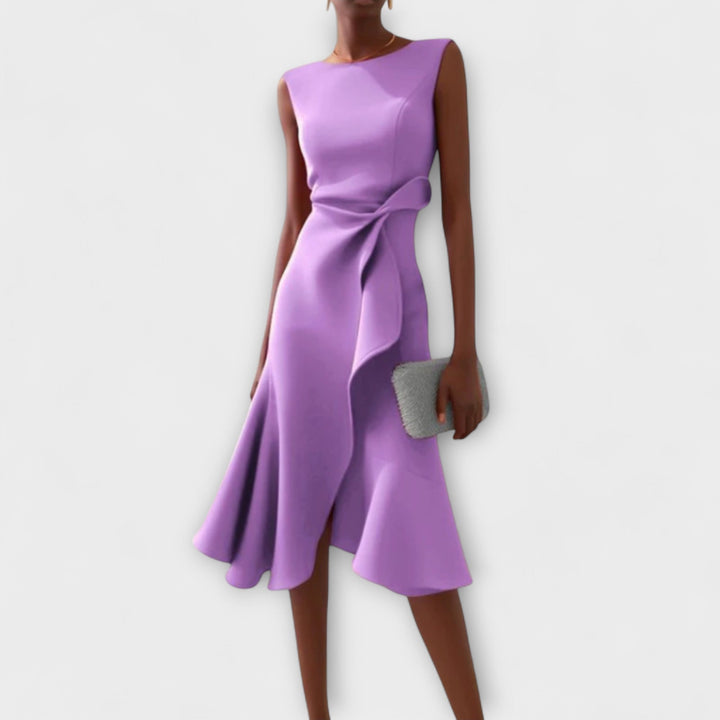 Women's Draped Asymmetric Midi Dress
