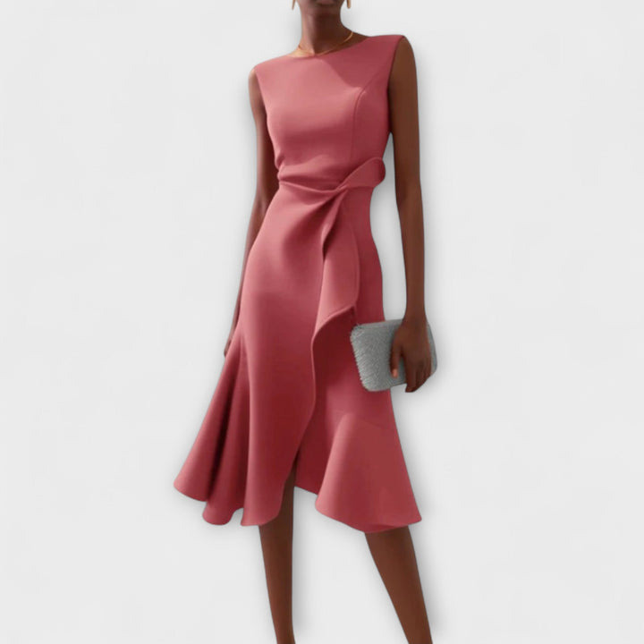 Women's Draped Asymmetric Midi Dress