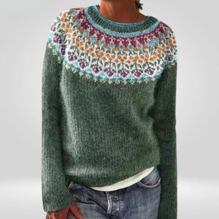 Grace | Evergreen Nordic Yoke Knit Sweater