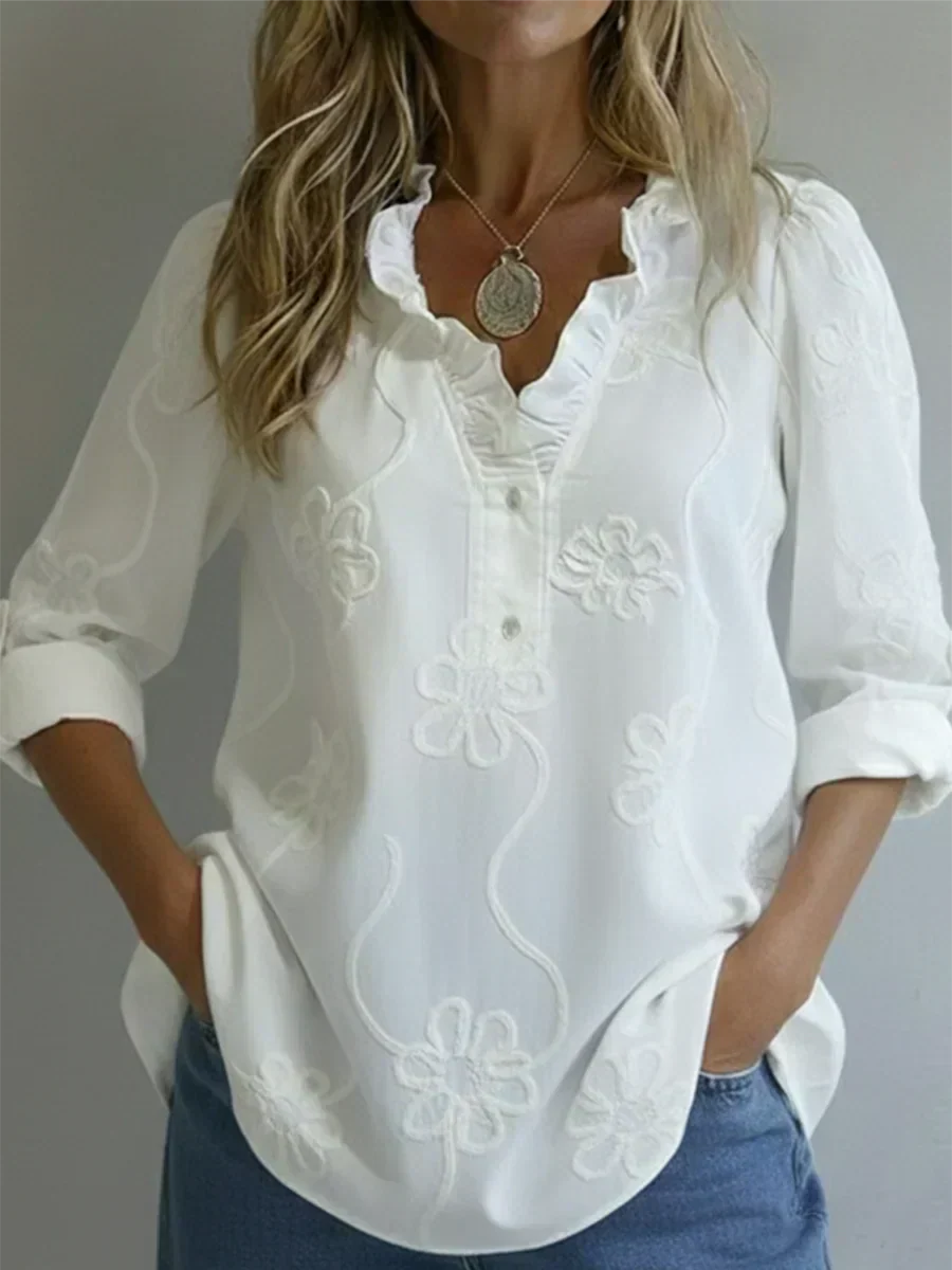 Beatrixa | Shirt with Ruffle Collar and Floral Pattern