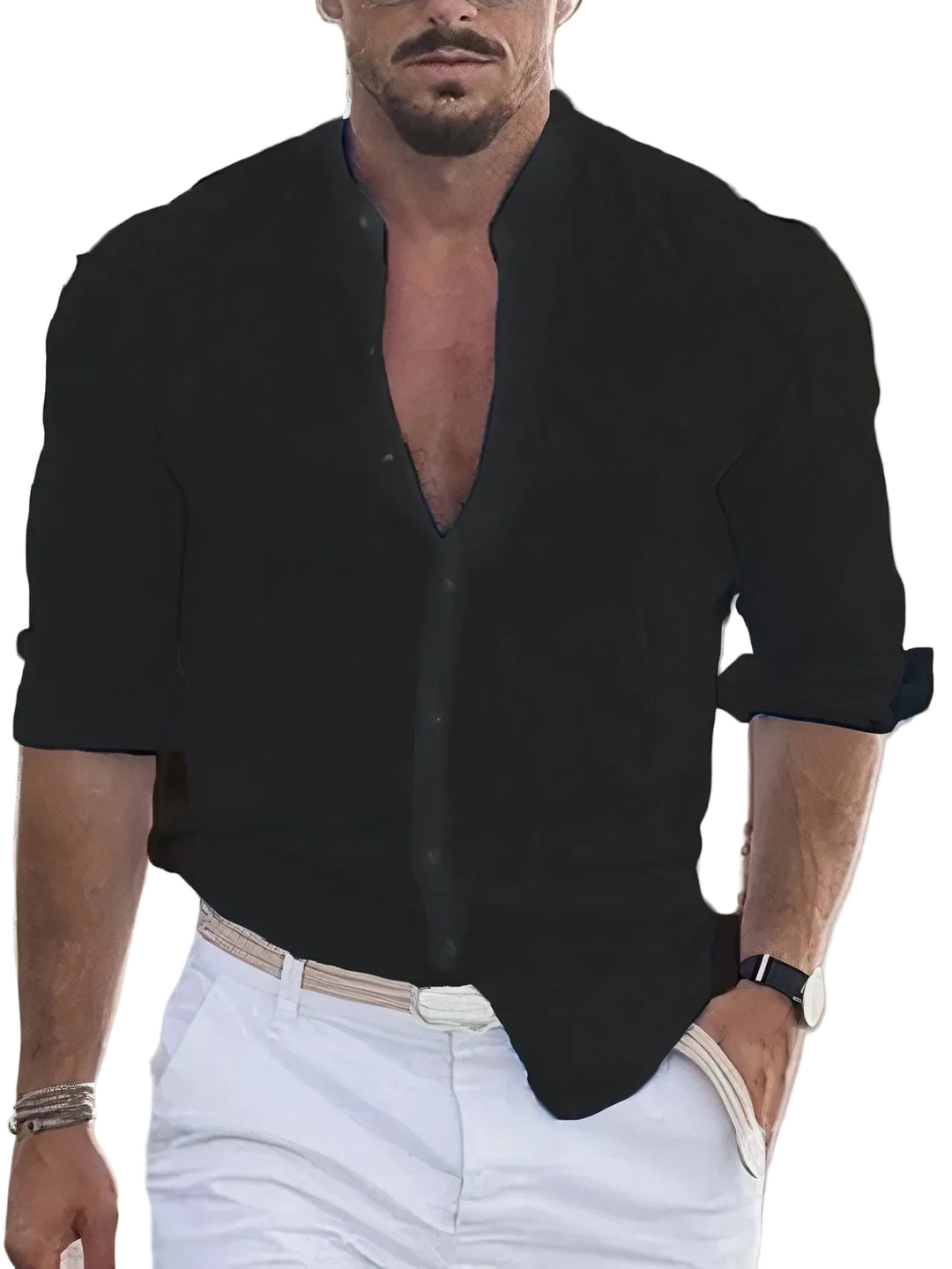 Men’s Henley Shirt Stand Collar Summer