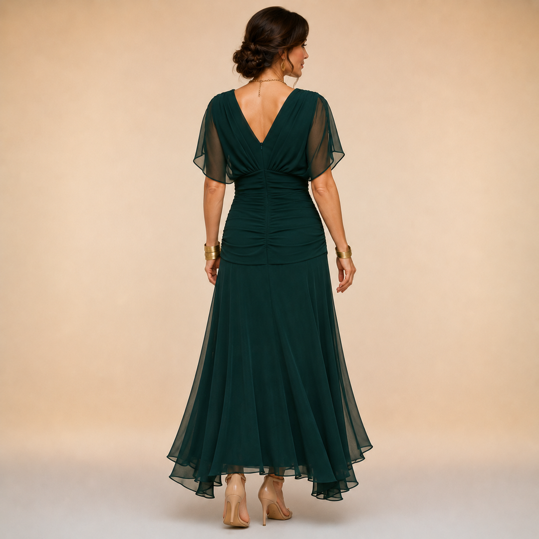 Evelina | Draped V-Neck Evening Maxi Dress