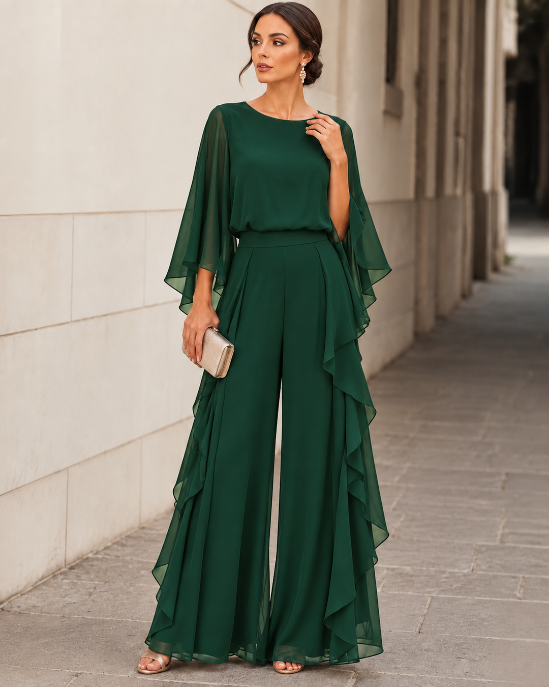 Lenorah | Cape-Sleeve Chiffon Two-Piece Set