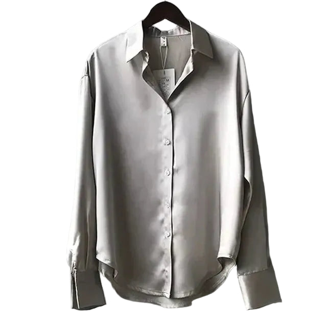 Women’s Button Down Satin Blouse Long Sleeve