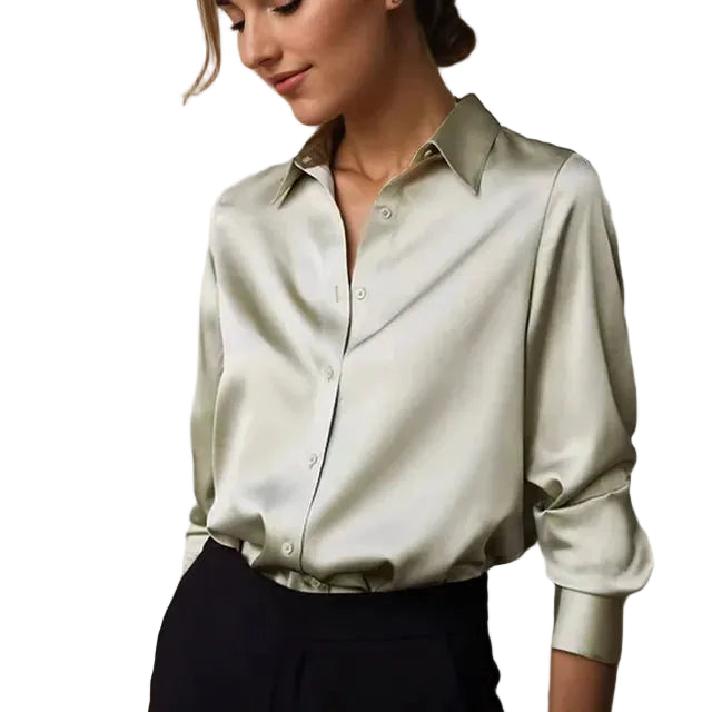 Women’s Button Down Satin Blouse Long Sleeve