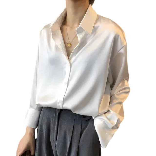 Women’s Button Down Satin Blouse Long Sleeve