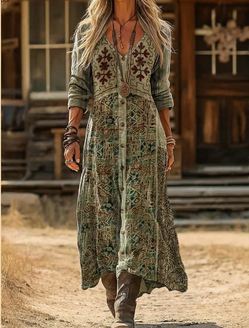 Maribel | Vintage Botanical Maxi Dress