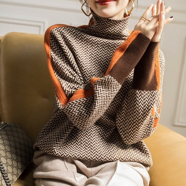 Clémence | High-Neck Sweater with Contrasting Stripes