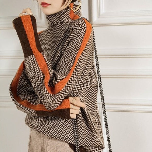Clémence | High-Neck Sweater with Contrasting Stripes