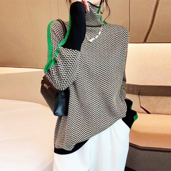 Clémence | High-Neck Sweater with Contrasting Stripes