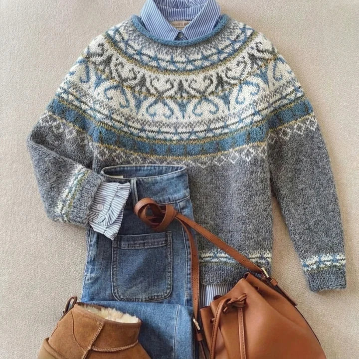 Janet | Scroll Pattern Yoke Knit Sweater