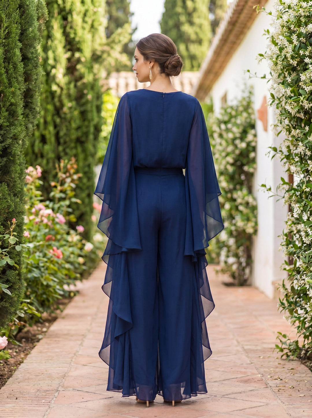 Lenorah | Cape-Sleeve Chiffon Two-Piece Set