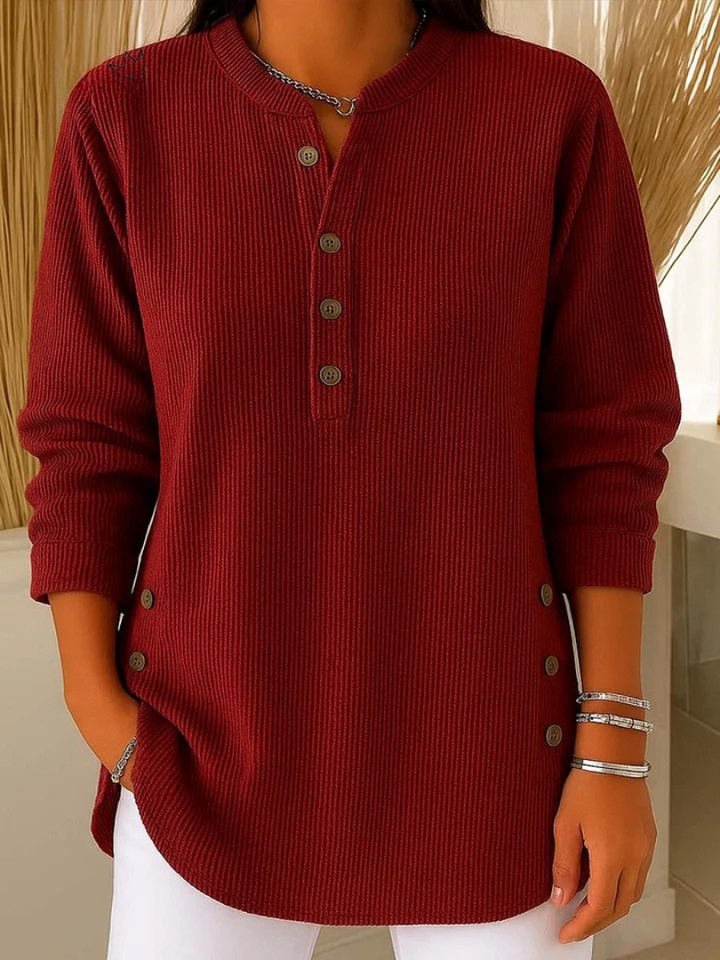 Willow | Ribbed Knit Henley Top with Long Sleeves