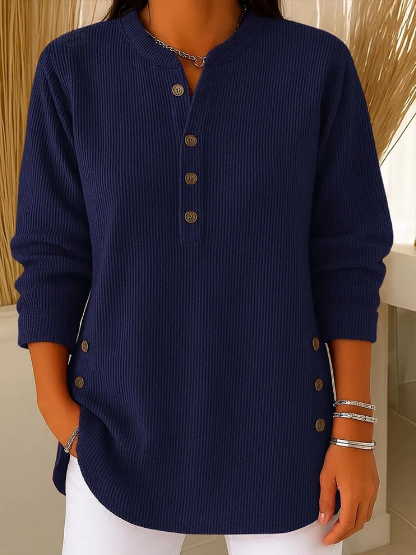 Willow | Ribbed Knit Henley Top with Long Sleeves
