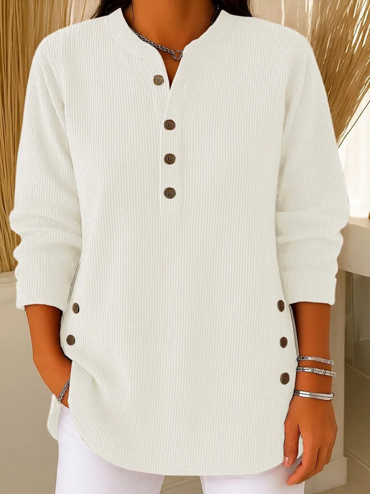 Willow | Ribbed Knit Henley Top with Long Sleeves