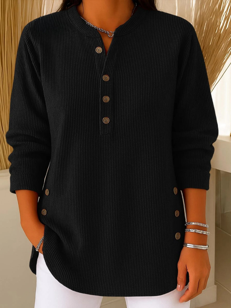 Willow | Ribbed Knit Henley Top with Long Sleeves