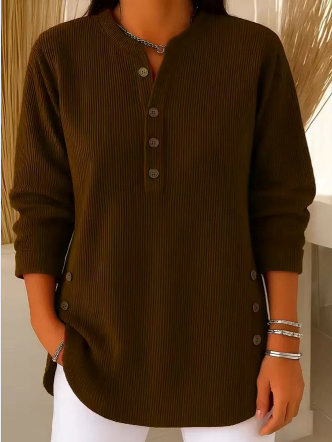 Willow | Ribbed Knit Henley Top with Long Sleeves