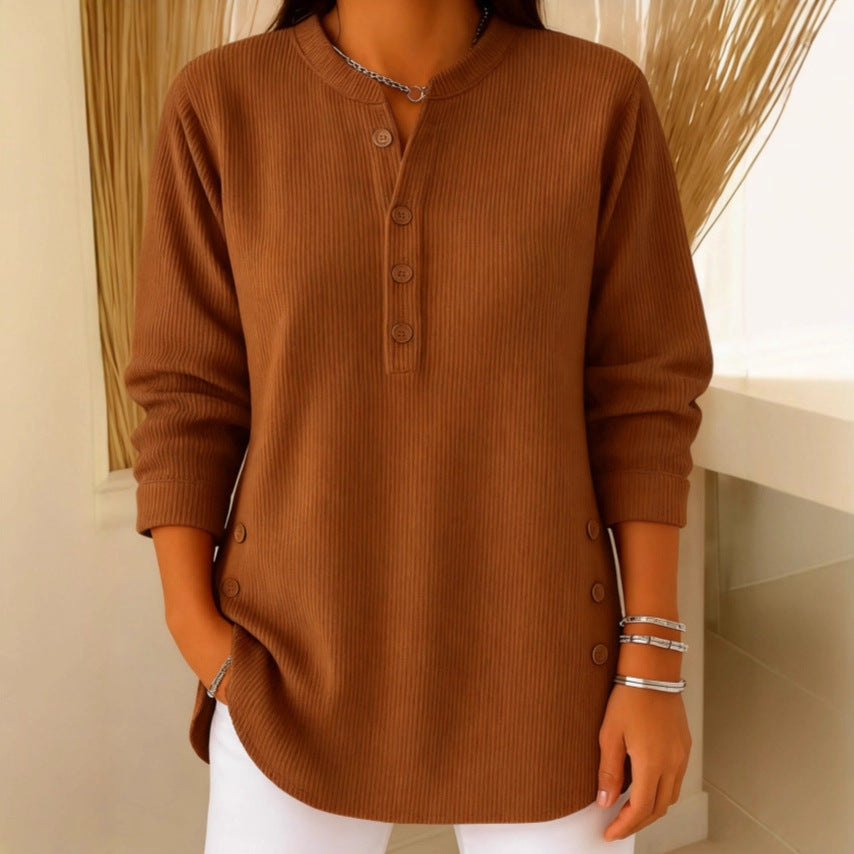 Willow | Ribbed Knit Henley Top with Long Sleeves