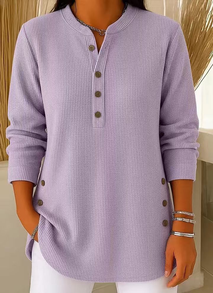 Willow | Ribbed Knit Henley Top with Long Sleeves