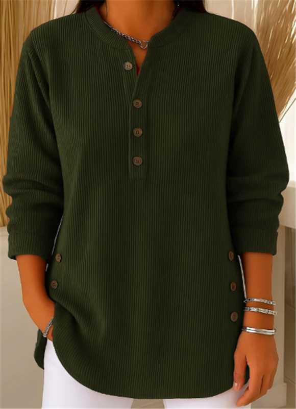 Willow | Ribbed Knit Henley Top with Long Sleeves