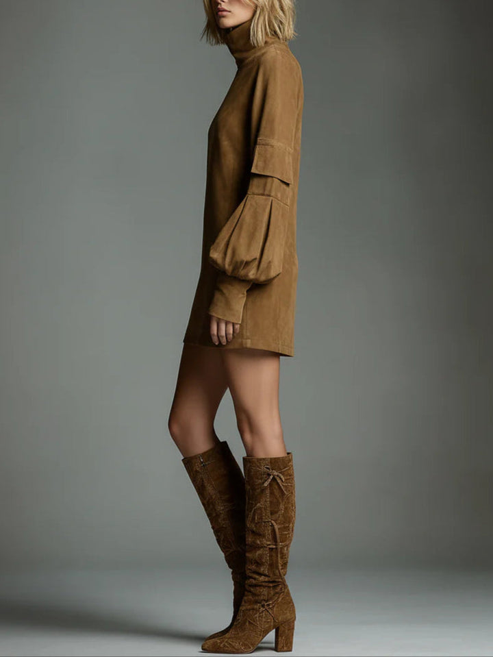 Bianca | Oversized Suede Mini Dress with High Neck