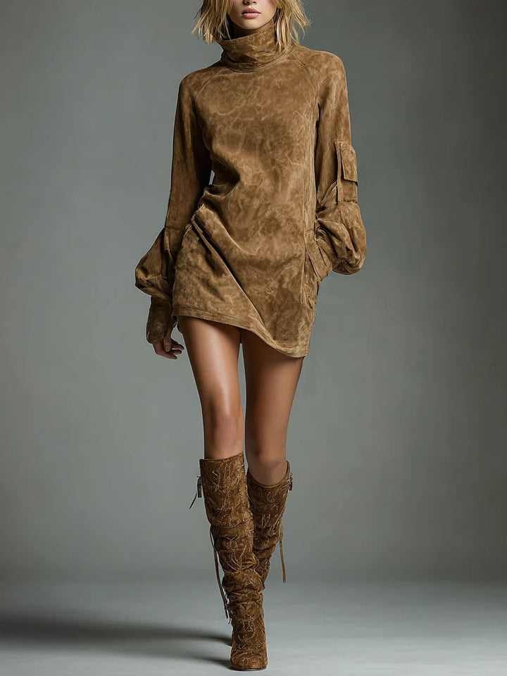 Bianca | Oversized Suede Mini Dress with High Neck