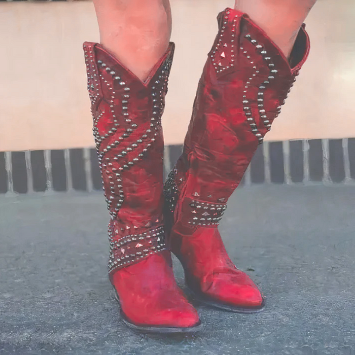 Sylvia | Studded Knee-High Western Boots
