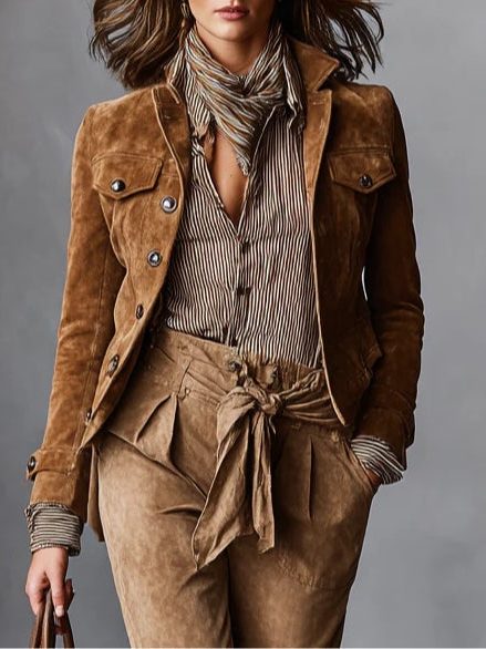 Andrea | Suede Cropped Jacket with Lapel Collar for Women
