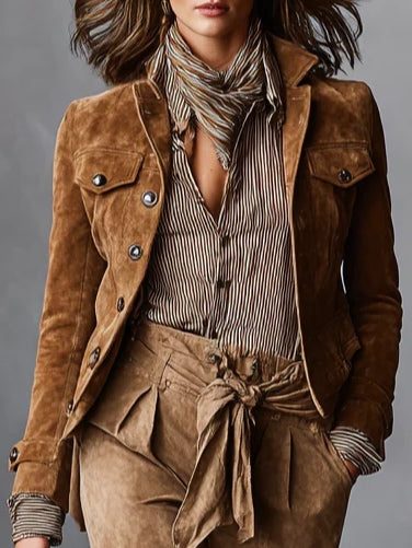 Andrea | Suede Cropped Jacket with Lapel Collar for Women