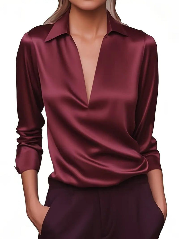 Audrey | Satin V-Neck Blouse with Long Sleeves for Women