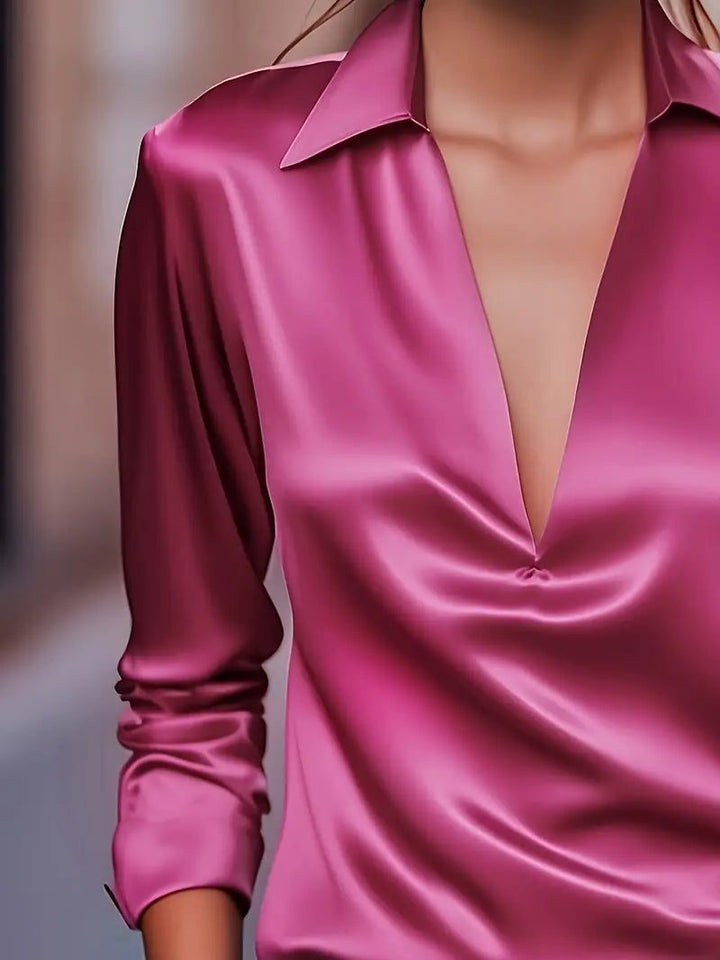 Audrey | Satin V-Neck Blouse with Long Sleeves for Women