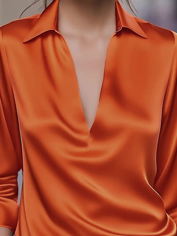 Audrey | Satin V-Neck Blouse with Long Sleeves for Women