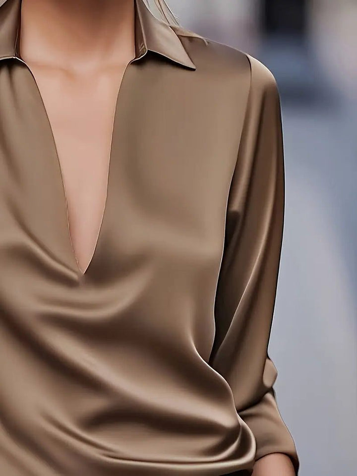 Audrey | Satin V-Neck Blouse with Long Sleeves for Women