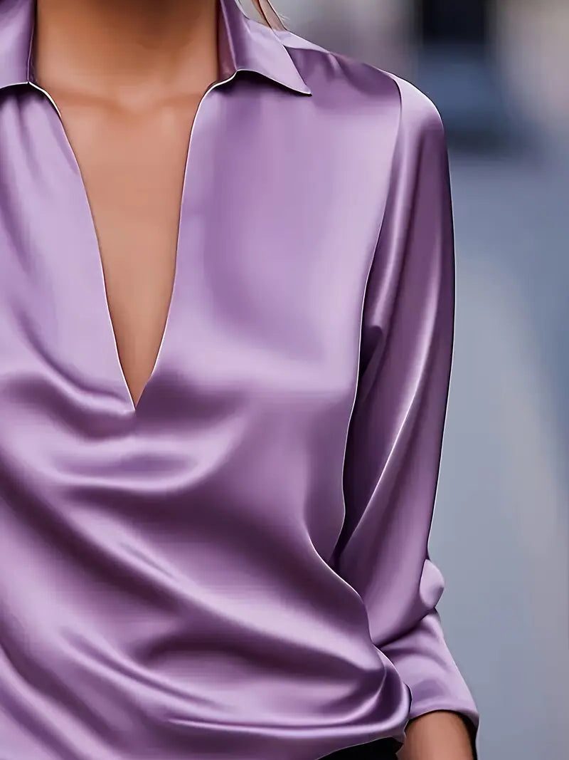 Audrey | Satin V-Neck Blouse with Long Sleeves for Women