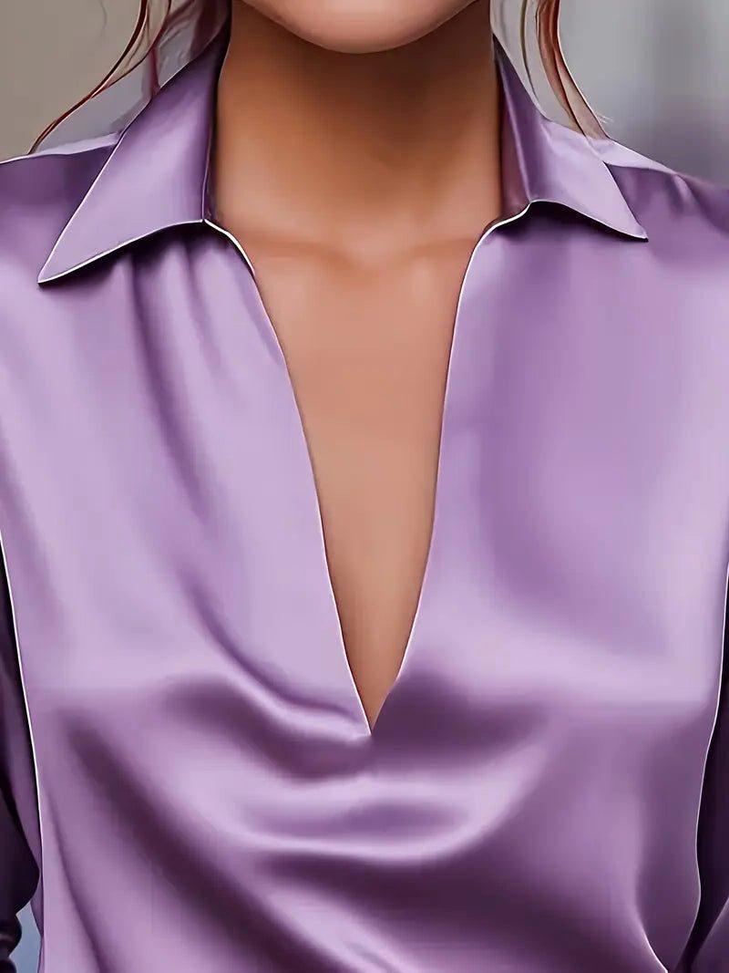 Audrey | Satin V-Neck Blouse with Long Sleeves for Women