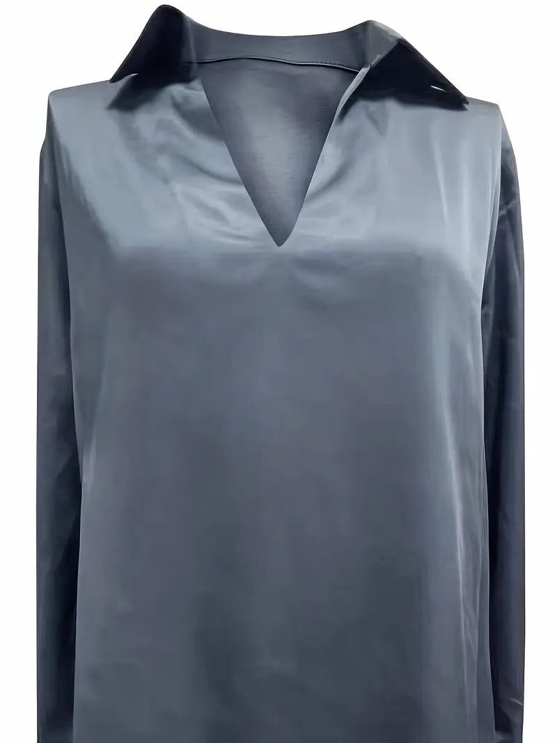 Audrey | Satin V-Neck Blouse with Long Sleeves for Women