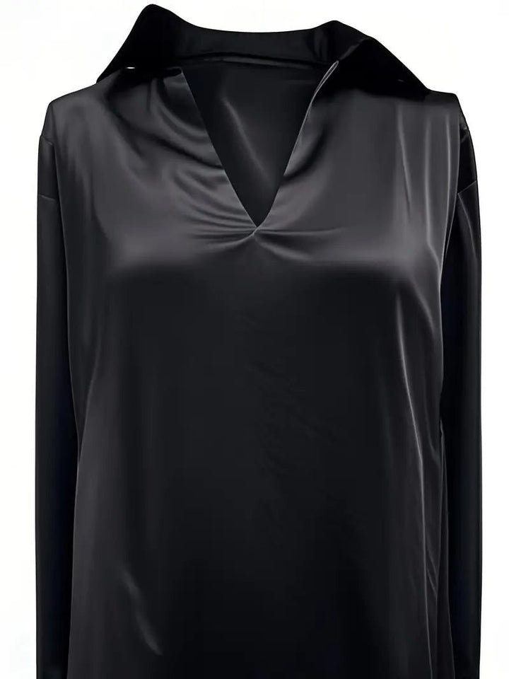Audrey | Satin V-Neck Blouse with Long Sleeves for Women