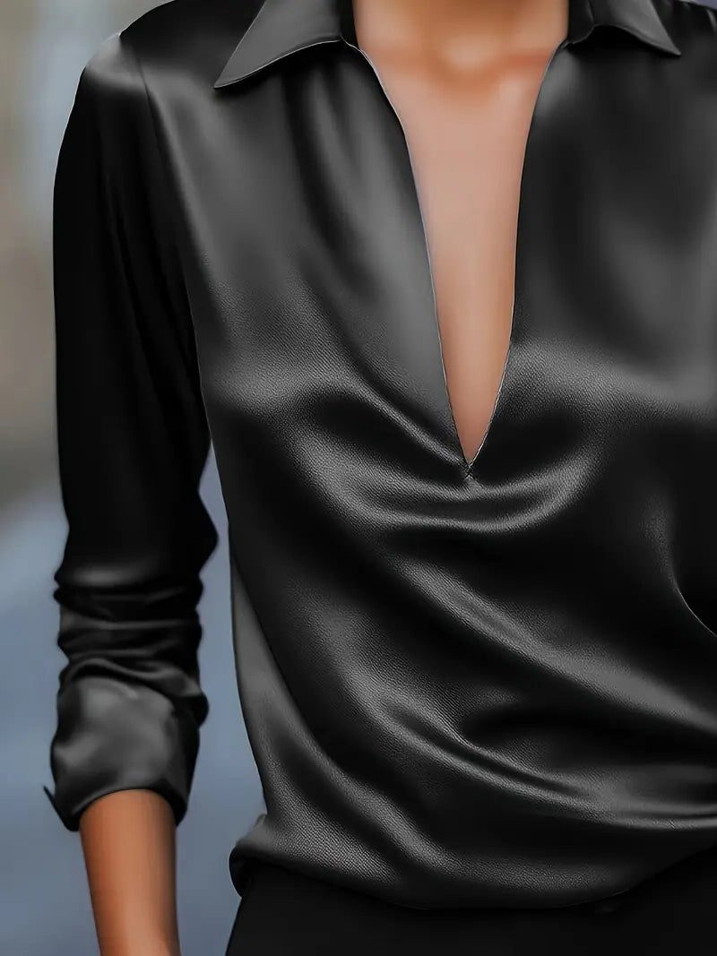 Audrey | Satin V-Neck Blouse with Long Sleeves for Women