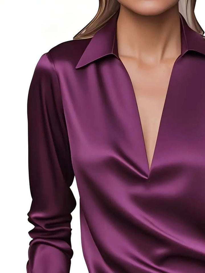 Audrey | Satin V-Neck Blouse with Long Sleeves for Women