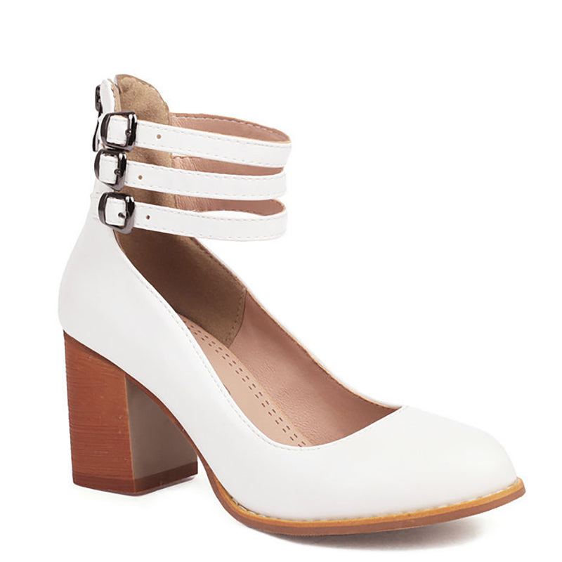 Casilda™ | Smooth Sandals with Ankle Strap and Thick Heel